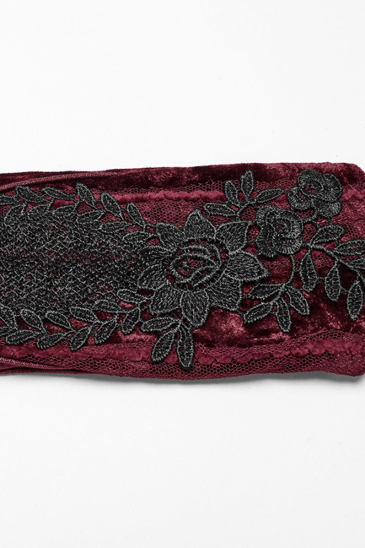 Red Floral Embroidery Lace-Up Women's Gothic Gloves - Product - 8