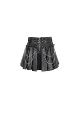 Black Faux Leather Web Eyelet Adjustable String Chain Pleated Women's Gothic Skirt - Product - 6