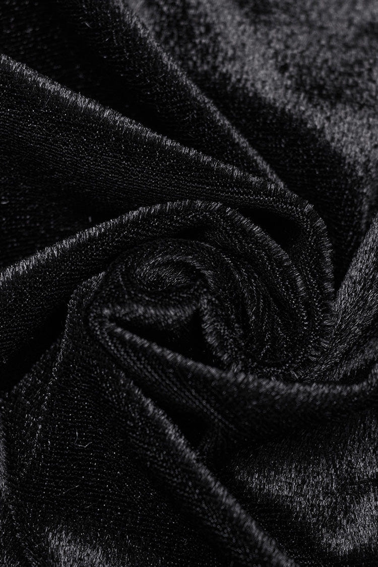 Black Stand Collar Irregular Pleated Velvet Women's Gothic Blouse - Product - 8