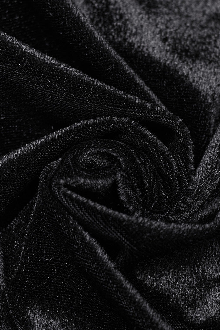 Black Stand Collar Irregular Pleated Velvet Women's Gothic Blouse - Product - 8