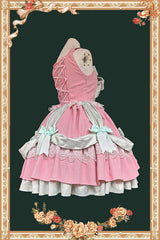 Pink [Gift Box] Sleeveless Double-Layered Ruffled Bow Lace-Up Sweet Lolita Jsk Dress - Product - 3