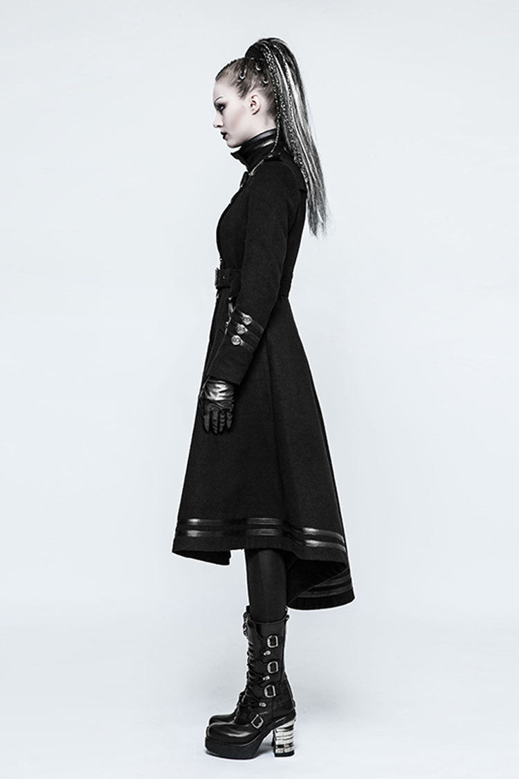 Black Military Uniform Double Breasted Womens Long Gothic Coat With Belt - Product - 3