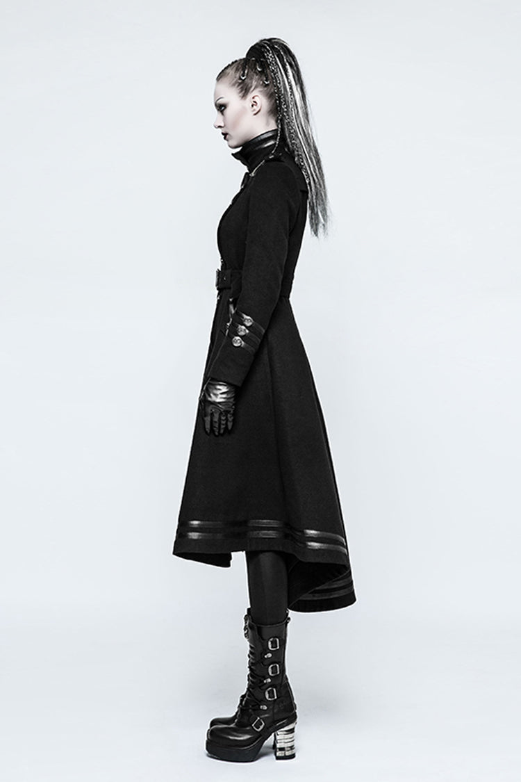 Black Military Uniform Double Breasted Womens Long Gothic Coat With Belt - Product - 3