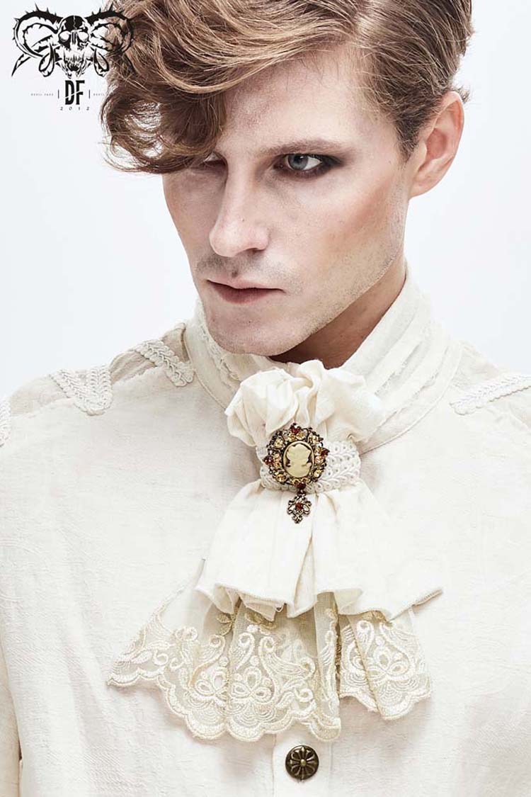 White Lace Jacquard Men's Gothic Bow Tie - Product - 2