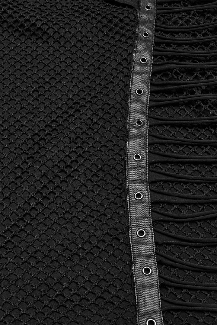 Black Round Collar Sleeveless Stitching Mesh Buckle Men's Punk Vest - Product - 7