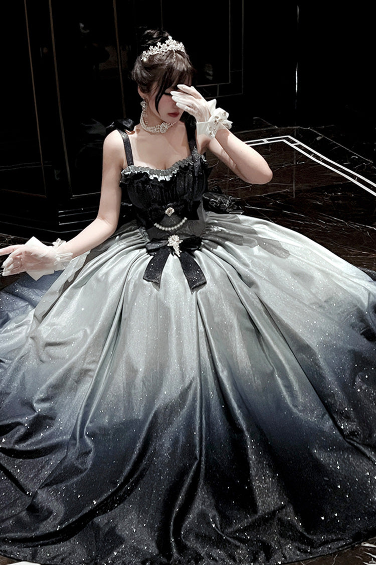 Blue [Fantasy Sea Star River] Sleeveless Print Ruffle Hot Stamping Bowknot Lace Sweet Gorgeous Lolita Jsk Dress - Product - 3
