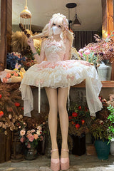 Pink [Dance of Time] Sleeveless Multi-Layered Ruffle Bowknot Lace Sweet Ballet Lolita Jsk Dress - Product - 3