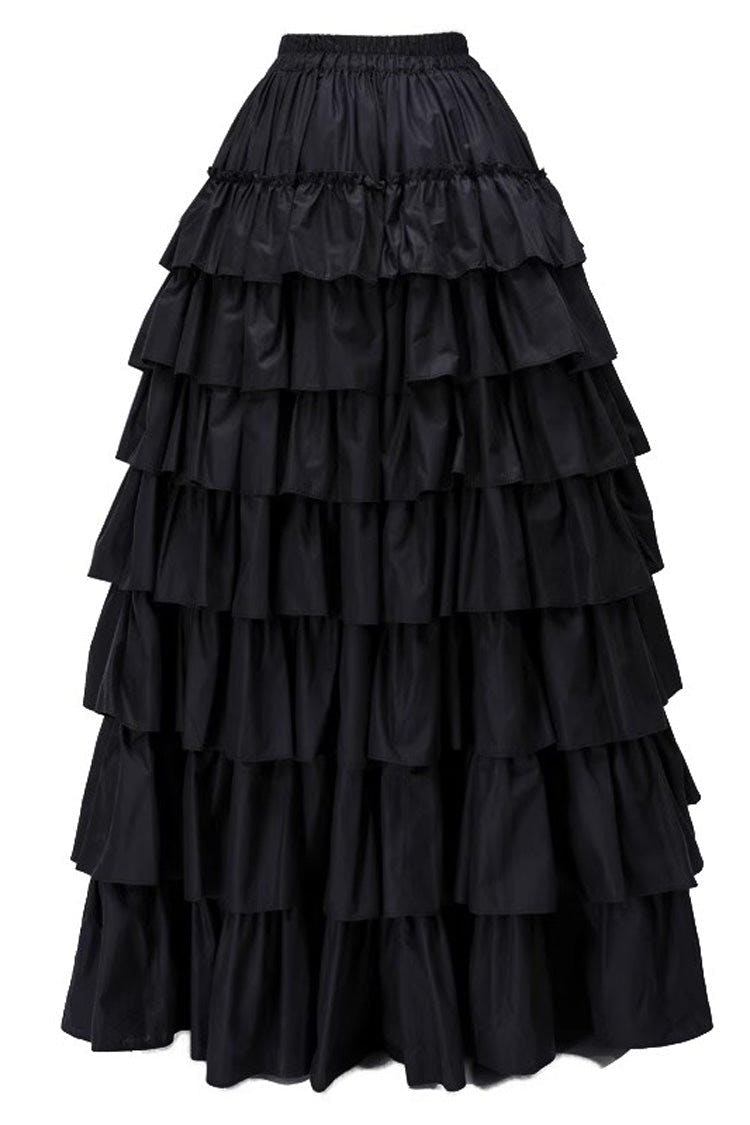 Black Multi-Layered Ruffle Gothic Vintage Lolita Skirt - Black - 1