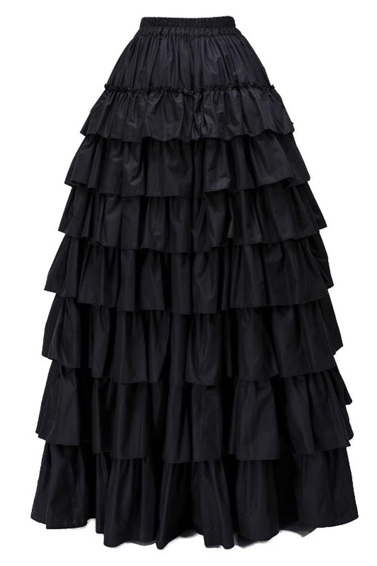 Black Multi-Layered Ruffle Gothic Vintage Lolita Skirt - Black - 1