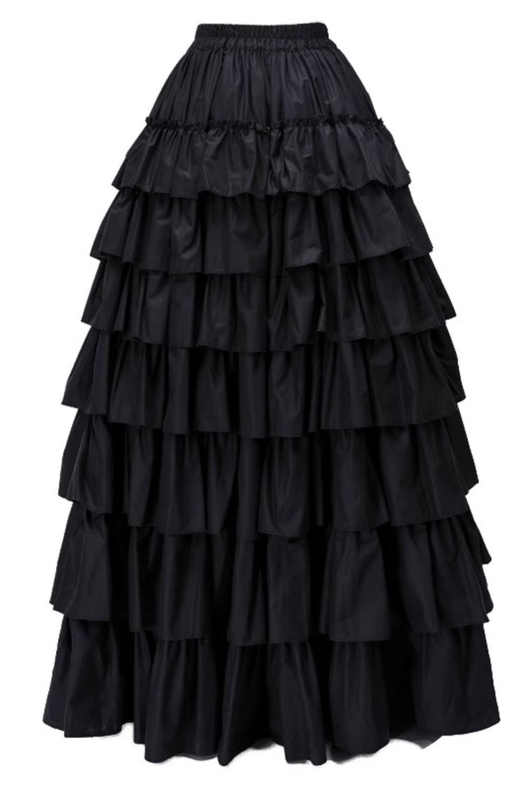 Black Multi-Layered Ruffle Gothic Vintage Lolita Skirt - Black - 1