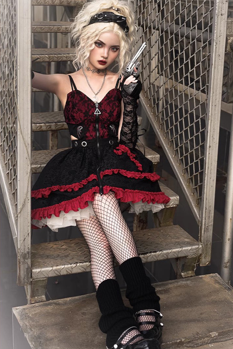 Black/Red Elemental Judgment Day Red Cross Ruffle Gothic Lolita Jsk Dress - Product - 5