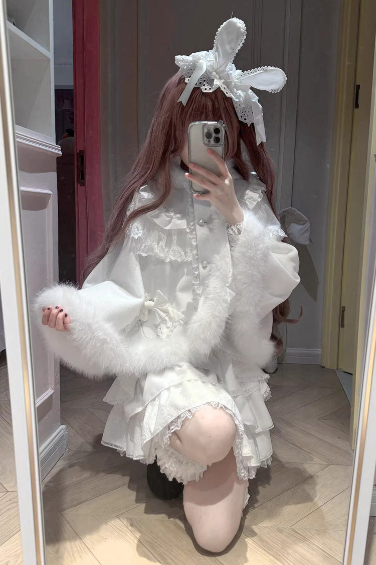 ホワイト [Snow Season Love Letter] 長袖 ティアード フリル リボン スウィート 地雷系 ロリータスカート セット 商品画像