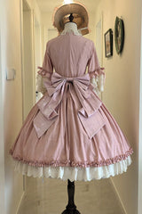 Pink [Lilica Garden] Lapel Collar Short Trumpet Sleeves Ruffled Open-Front Bow Lace Sweet Elegant Luxurious Lolita Dress - Product - 12