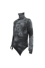 Grey/Black Lrregular Ripped Stand Collar Men's Punk Shirt - Product - 8