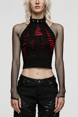 Sleeveless Spider Print Hollow Stitching Ripped Women's Steampunk Vest 3 Colors - Red - 17