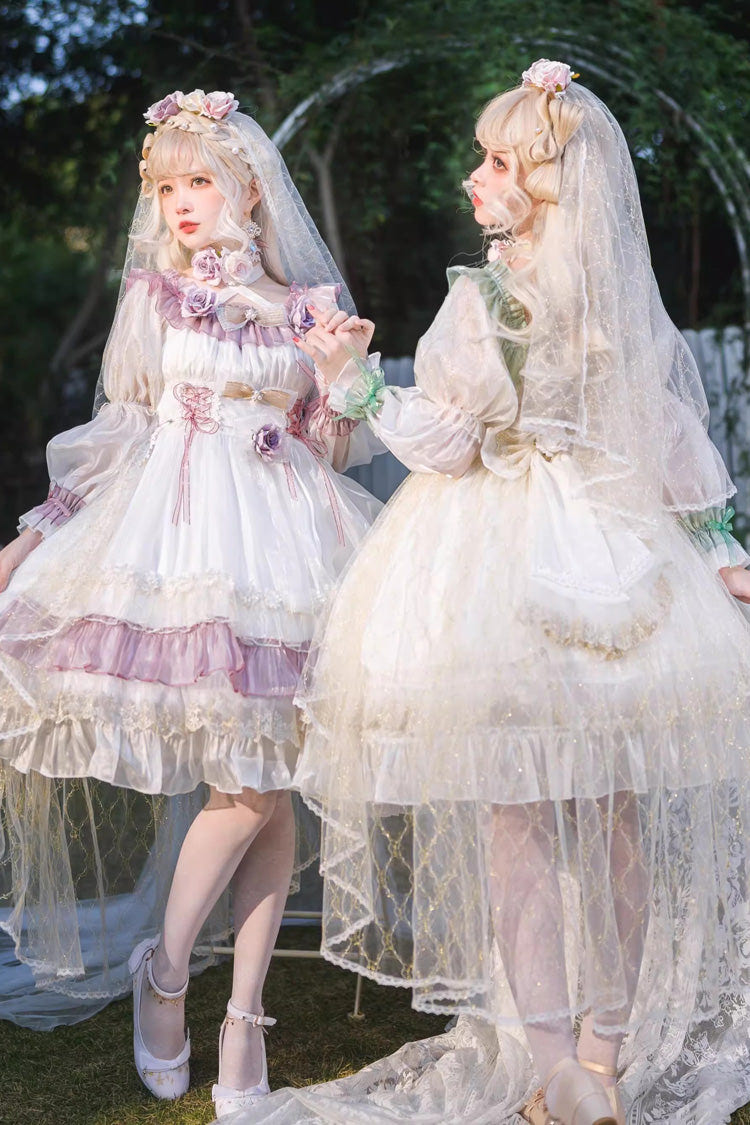 Purple [Spring of Boliya] Long Sleeves Multi-Layered Ruffle Bowknot Lace Lace-Up Sweet Princess Lolita Dress - Product - 3
