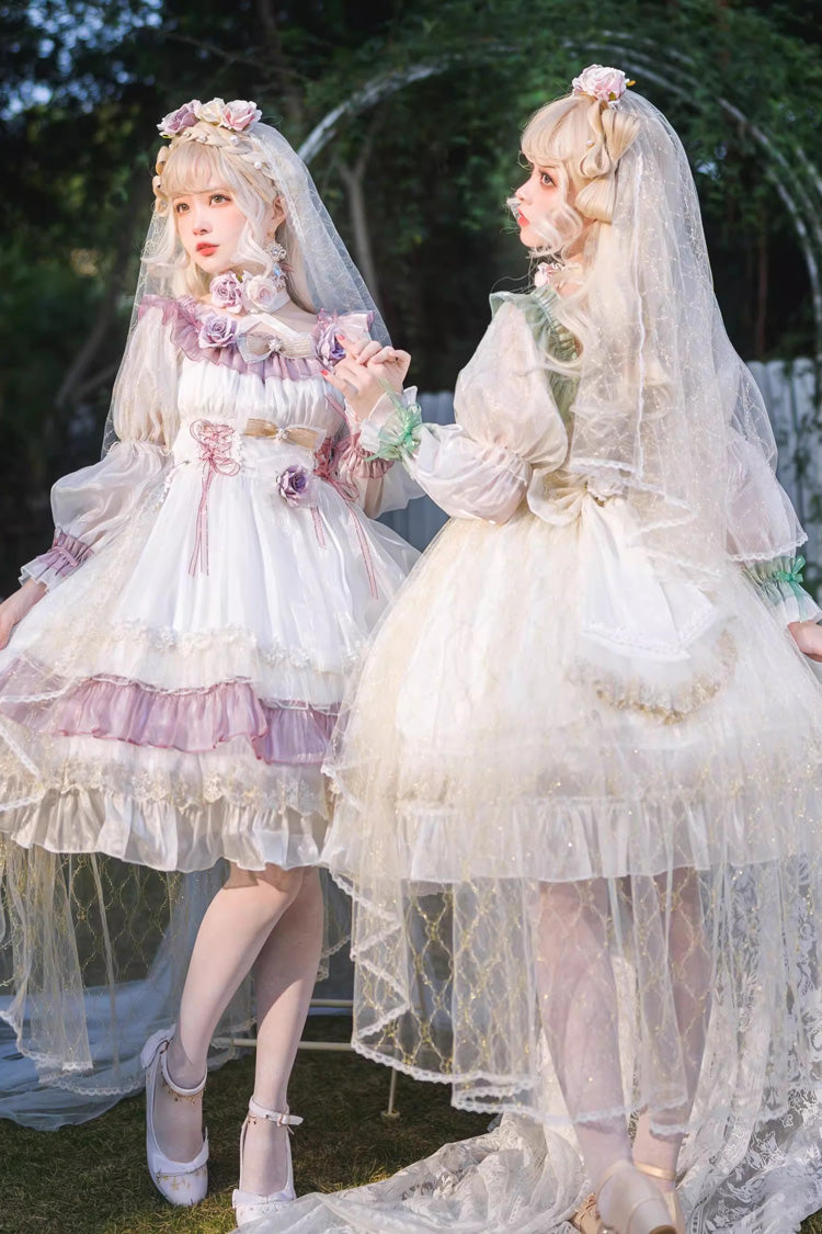 Purple [Spring of Boliya] Long Sleeves Multi-Layered Ruffle Bowknot Lace Lace-Up Sweet Princess Lolita Dress - Product - 3