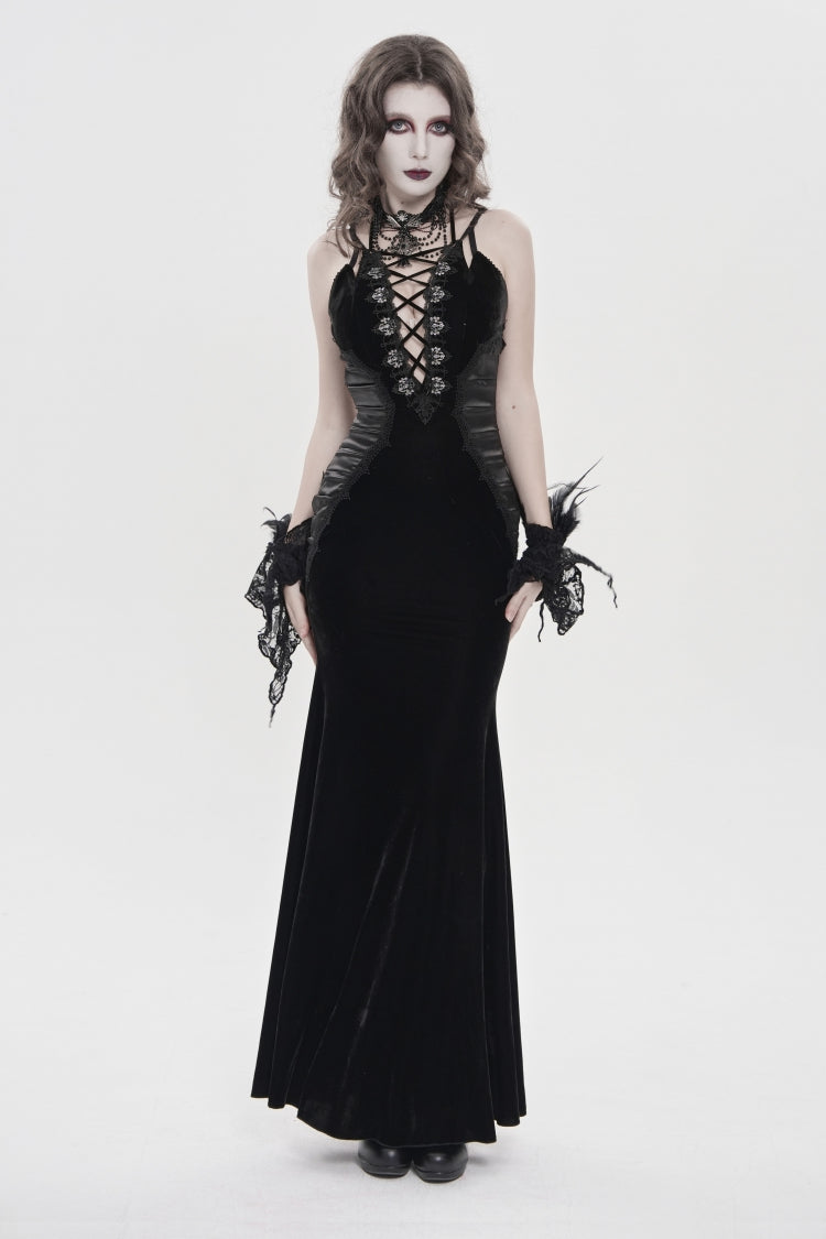 Black Off Shoulder Sleeveless Hanayome Spliced Lace-Up Slim Pleated Women's Gothic Jsk Dress - Product - 1