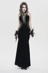 Black Off Shoulder Sleeveless Hanayome Spliced Lace-Up Slim Pleated Women's Gothic Jsk Dress - Product - 1