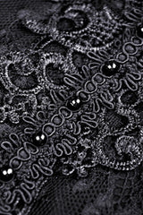 Black Plunging V Collar Short Sleeves Ruffled Lace Sexy Women's Gothic Crop Top - Product - 12