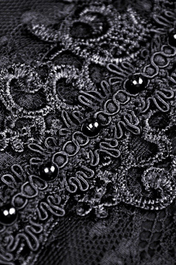 Black Plunging V Collar Short Sleeves Ruffled Lace Sexy Women's Gothic Crop Top - Product - 12