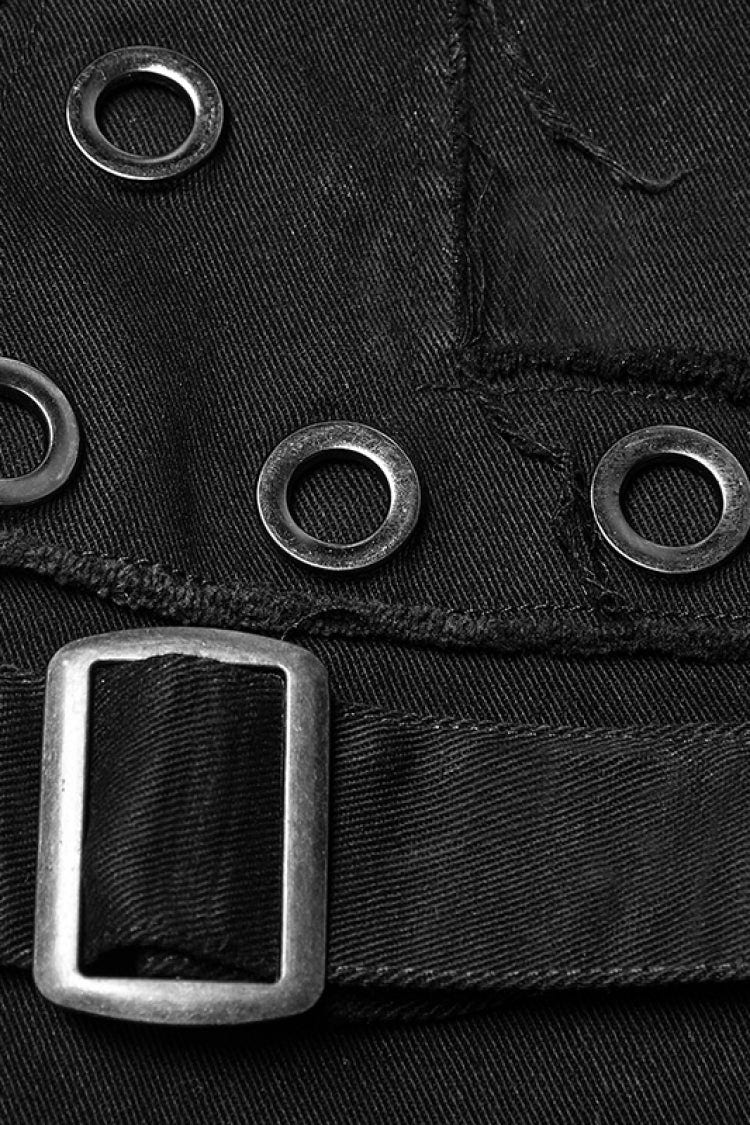 Black Metal Ring Buckles Stitching Mesh Men's Steampunk Pants - Product - 6