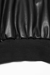 Black Long Sleeves Elastic Waist Faux Leather Hooded Women's Punk Jacket - Product - 7