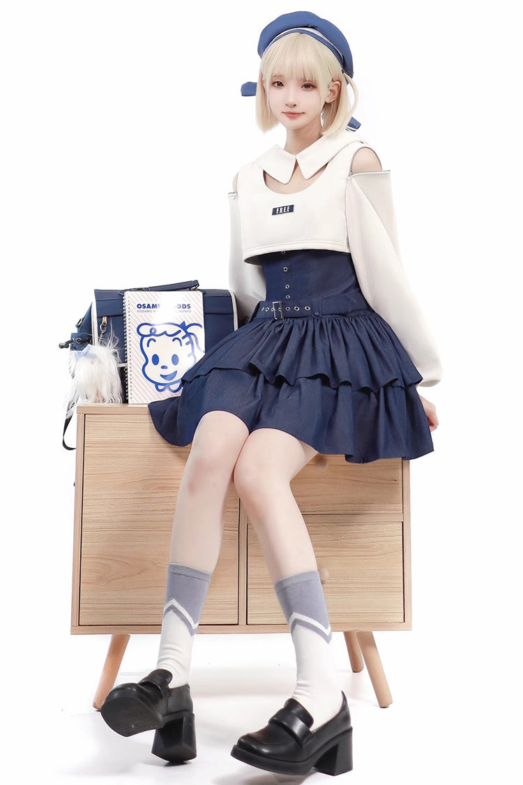 Dark Blue Double Layer Ruffle Sweet Lolita Jsk Dress - Product - 5