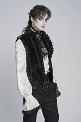 Black Stand Collar Sleeveless Jacquard Embroidered Buckled Pleated Men's Gothic Vest - Product - 12