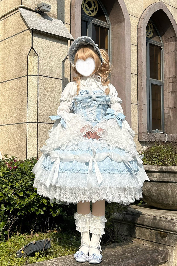 Blue Sleeveless Multi-Layered Ruffle Bowknot Lace Sweet Plus Size Lolita Jsk Dress - Product - 2