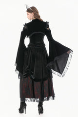 Black Ruffled Lace Long Trumpet Sleeves Floral Sheer Mesh Spliced Velvet Women's Gothic Cape - Product - 4