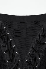 Black Ripped Lace-up Women's Gothic Knitted Skirt - Product - 5