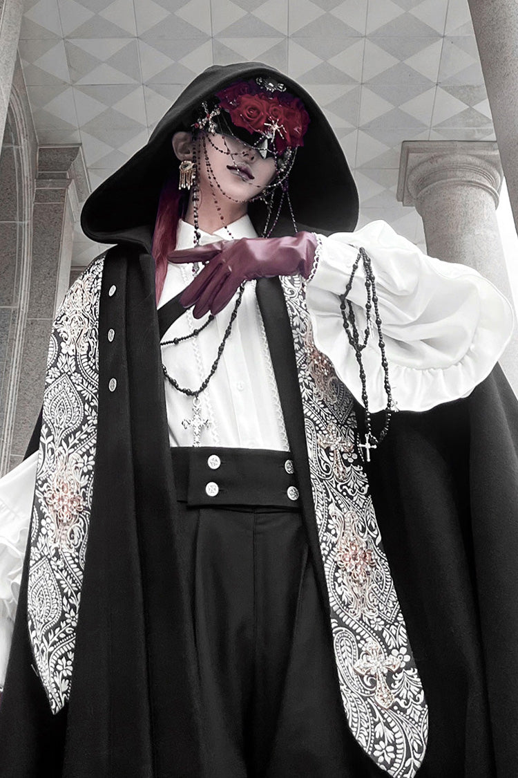 Black [Code 003] Long Sleeves Bow Vintage Elegant Prince Handsome Ouji Lolita Blouse Pants Cloak Set - Product - 13