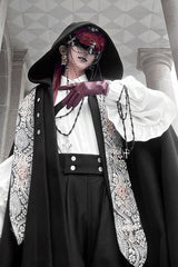 Black [Code 003] Long Sleeves Bow Vintage Elegant Prince Handsome Ouji Lolita Blouse Pants Cloak Set - Product - 13