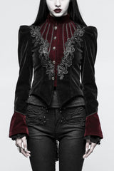 Black 3D Floral Decoration Stand Collar Long Sleeves Womens Gothic Jacket - Black - 1
