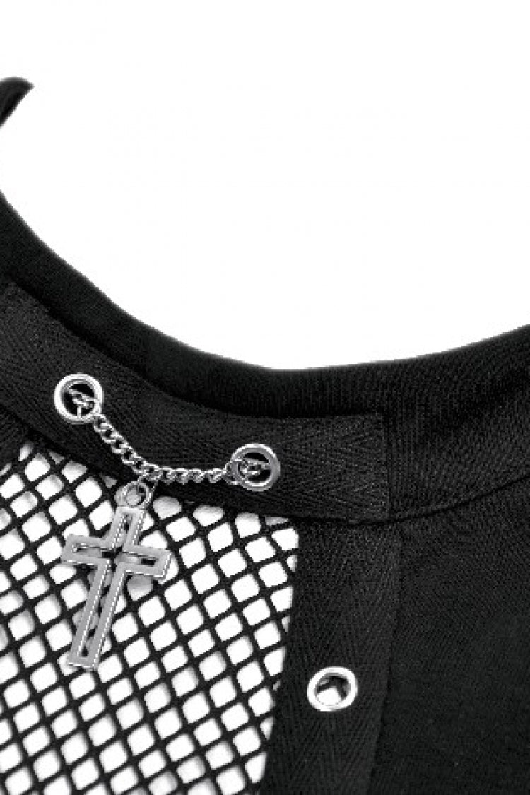 Black Women's Punk Cross Eyelet Cut-Out Coffin Mesh Splice Tank Top - Product - 12
