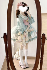 [Pray Star] Long Sleeves Double-Layered Ruffle Bowknot Stitching Lace Sweet Lolita Dress 5 Colors - Product - 17