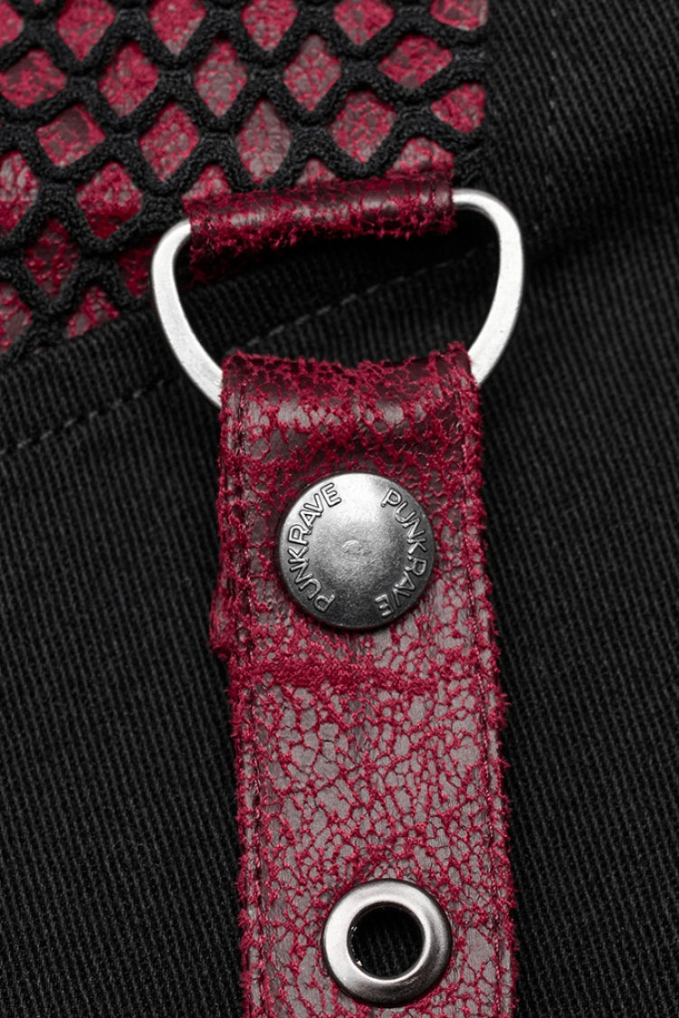 Cracked Leather Stitching Metal Rivet Decoration Mesh Men's Steampunk Pants 2 Colors - Product - 15