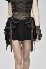 Black Punk Multi Layer Wavy Edges Striped Womens Half Skirt With Corset - Product - 3