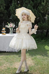 Ivory [Letters and Poems · Confession Poem] Square Collar Sleeveless Ruffled Bow Lace Fishbone Sweet Lolita Jsk Dress 2 Versions - Product - 12