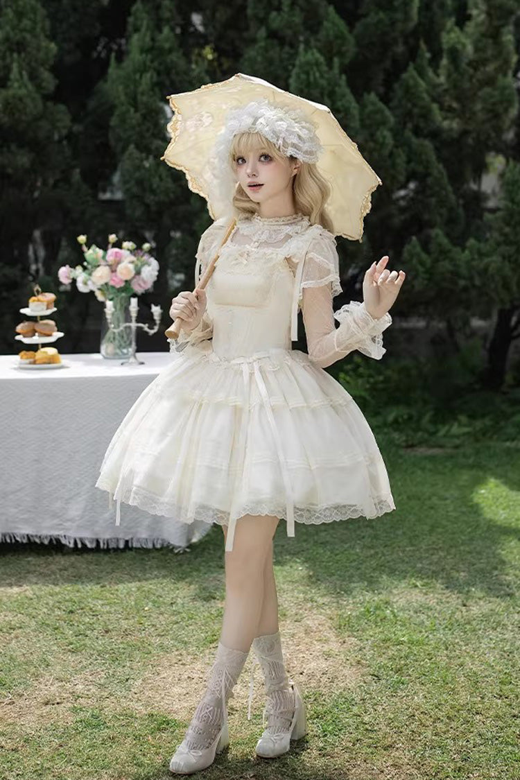 Ivory [Letters and Poems · Confession Poem] Square Collar Sleeveless Ruffled Bow Lace Fishbone Sweet Lolita Jsk Dress 2 Versions - Product - 12