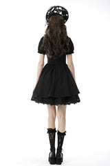 Black Tulle Lace Stand Collar Short Puff Sleeves Women's Lolita Gothic Doll Dress - Product - 4