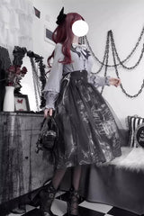 Black Print Halloween Classic Gothic Punk Elegant Lolita Skirt Set - Product - 5