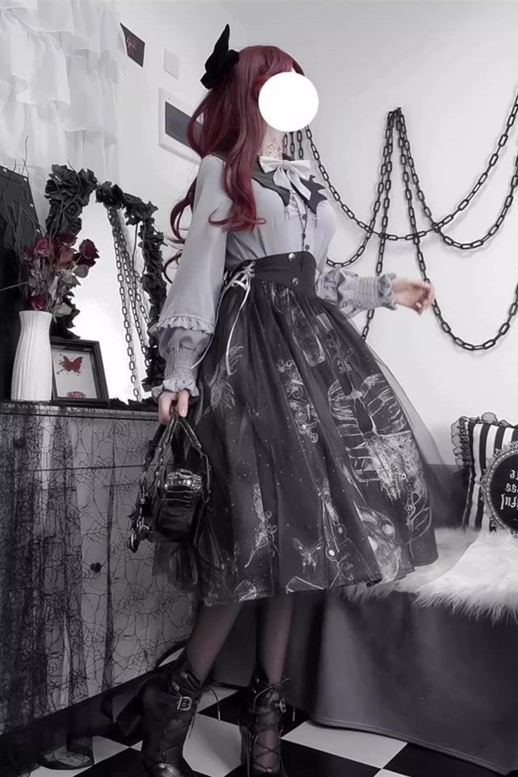Black Print Halloween Classic Gothic Punk Elegant Lolita Skirt Set - Product - 5