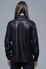 Black Punk Ribbon Decoration Front Metal Skull Button Spliced Men's Shirt - Product - 3