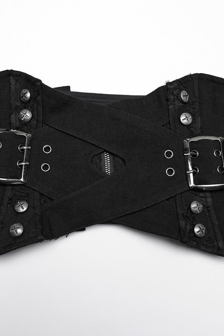 Black Interlaced Lace-Up Buckle Women's Punk Underbust Corset - Product - 5