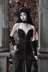 Black/Red [Scarlet Blood Peak] Sleeveless High Waisted Ruffle Embroidery Lace Gothic Lolita Fishtail Dress - Product - 2