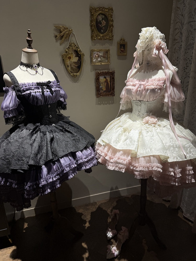 Purple & Black Gothic Underbust JSK Dress and Off-Shoulder Blouse Set detail view 11