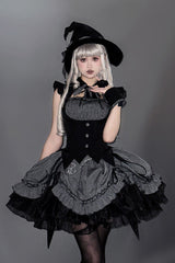 Grey [Potions] Sleeveless Triple-Layered Ruffle Bowknot Lace Gothic Lolita Dress 2 Colors - Grey - 1