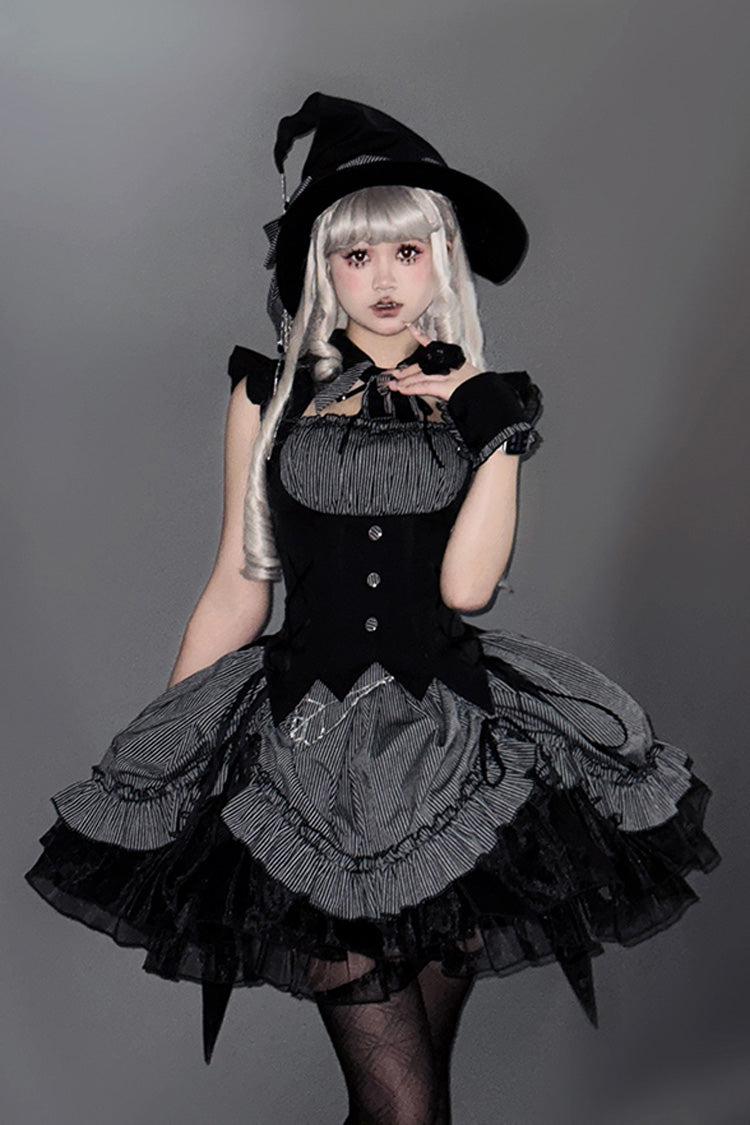 Grey [Potions] Sleeveless Triple-Layered Ruffle Bowknot Lace Gothic Lolita Dress 2 Colors - Grey - 1